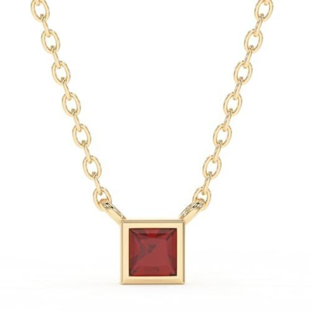 1908 Garnet Necklace , Premium Gold Minimalist Square Necklaces - Tarnish
